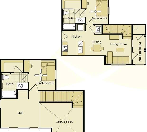 2BR/2BA - Townhouse Private floor plan